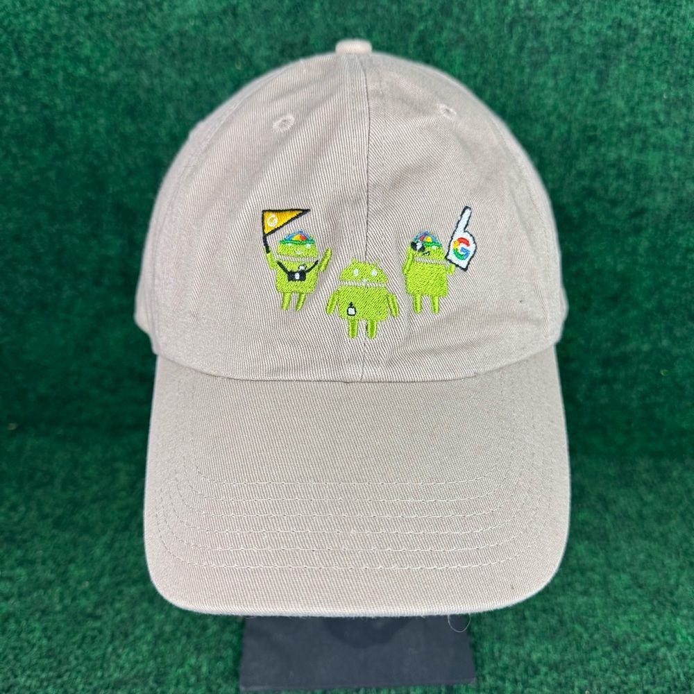 Google Search Bot Bugdroid Android Logo Hat Spell Out OSFA Adjustable Cap Khaki